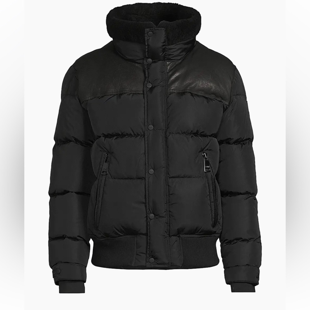 SAM.  Hunter Shearling-Trim Bomber Jacket L Black Defective.